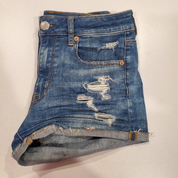 American Eagle Hi Rise Shortie Distressed Shorts 6 - Picture 3 of 5